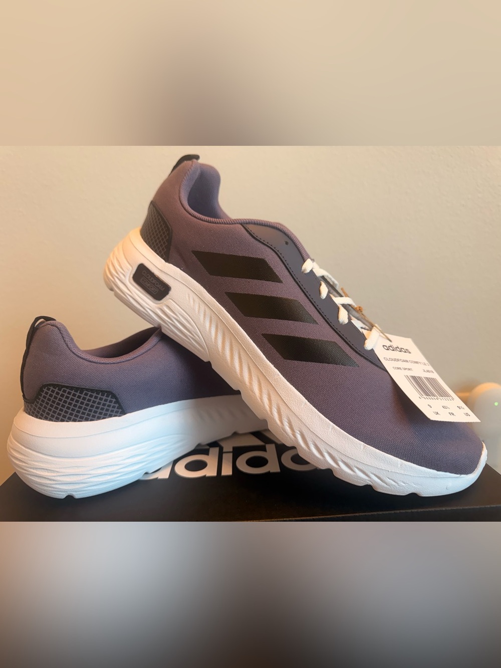 adidas Cloudfoam Comfy LE 3 Lilac/Black/White Low Top Lace-Up Sneakers Size 9.5